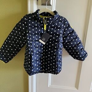 4T girls lightweight jacket polka-dot (navy + white)